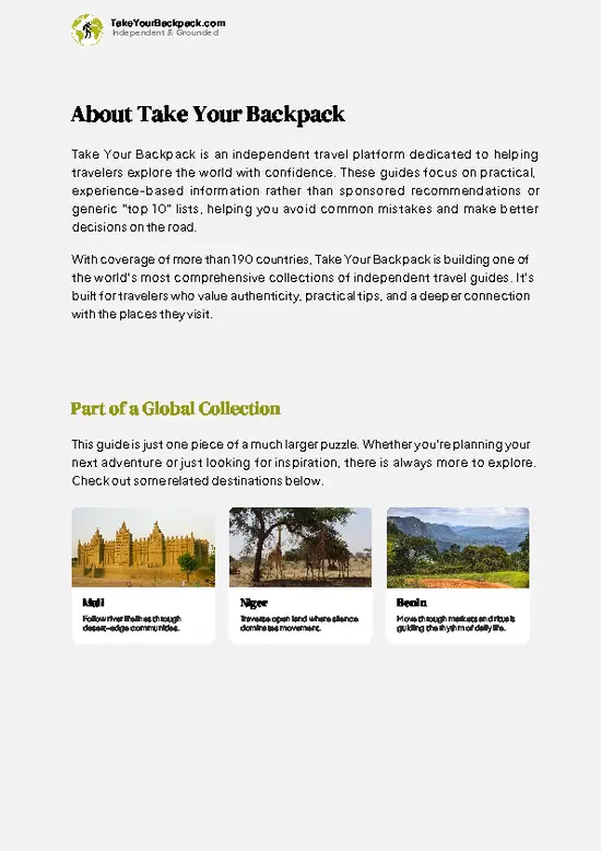example page 1 from our offline Travel Guide for Burkina Faso